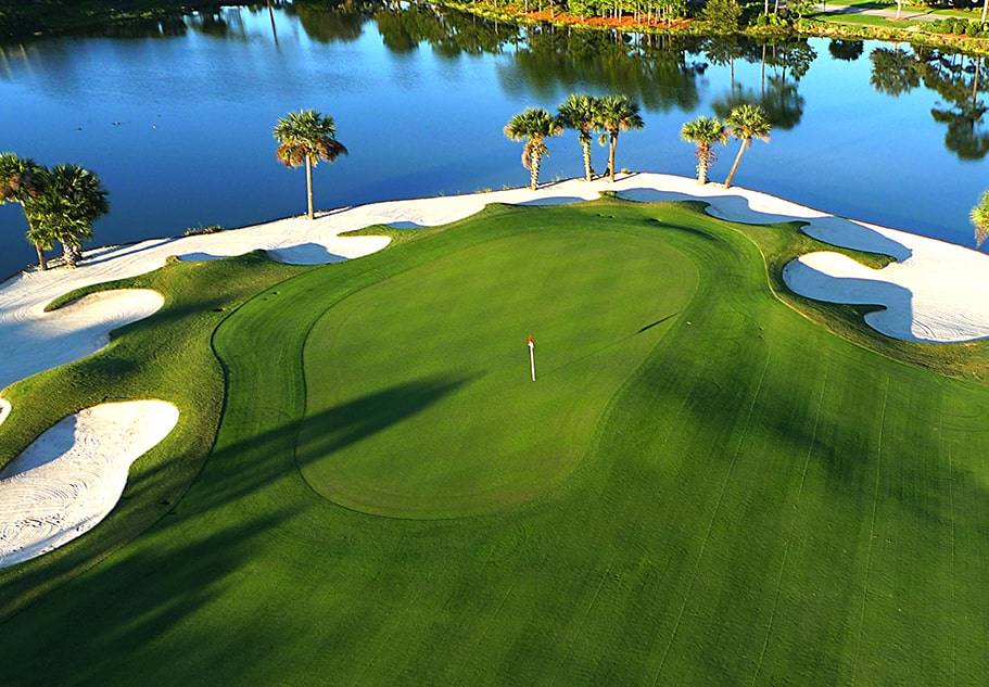 aerial of championship golf course in destin florida near legendary