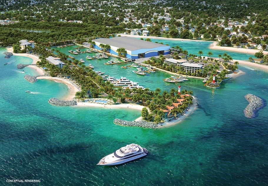 Legendary Blue Water Cay aerial rendering